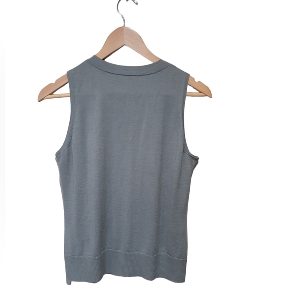 St John SoCa Merino Silk Cashmere Tank Sweater Green Beaded Neck Size Large - Picture 3 of 8